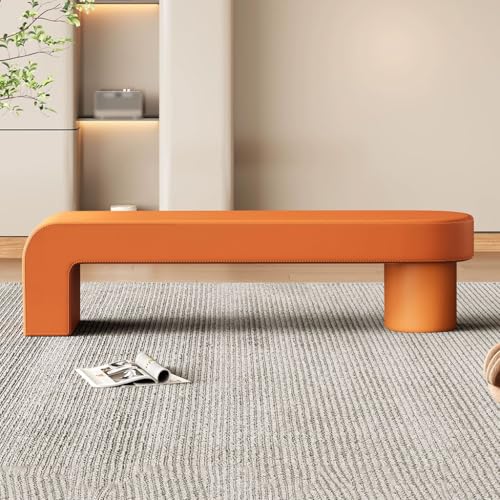 Banc ottoman moderne cuir meuble entrée tabouret chaussures orange