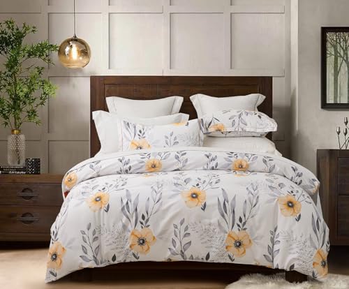 Image of SLEEPBELLA Queen Size Duvet Cover Set with Button Closure - Black and Yellow Botanical Luxury Bedding for a Comfortable Sleeping