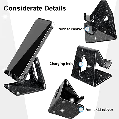Image of Crpich Acrylic Cell Phone Stand, Portable Phone Holder, Phone Stand for Desk, Compatible with Phone16 15 14 13 12 Pro Max Mini 11 Xr 8 Plus SE, Switch, Android Smartphone, Pad, Tablet, Glitter Black