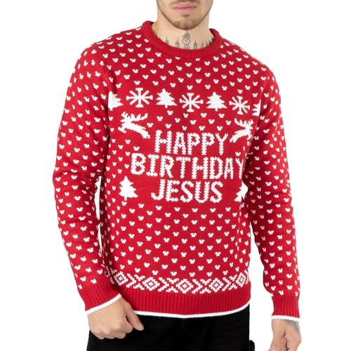 NOROZE Adultos Novedad Desnudo Santa Feliz Navidad De Punto Jersey Suéter para Hombre (M, Happy Birth Day Rojo)