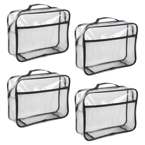 4 Pcs Beauty Case Trasparente, 31x25,5x4,5 cm, Pochette Trucchi Grande, Borse da Viaggio PVC Impermeabile con Zip Manico Tasche a Rete, Trousse per Cosmetici Cancelleria Trasporto di Liquidi
