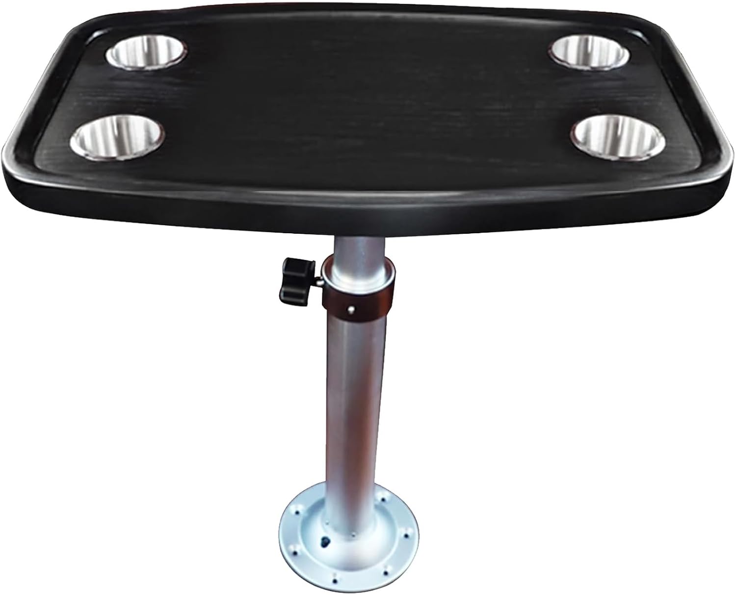 Boat Tables, RV Tables, Premium Aluminum Alloy, Solid Wood Tabletop, Removable Adjustable Height, with 4 Recessed Cup Holders, for Caravan RV Marine Boat(Black)