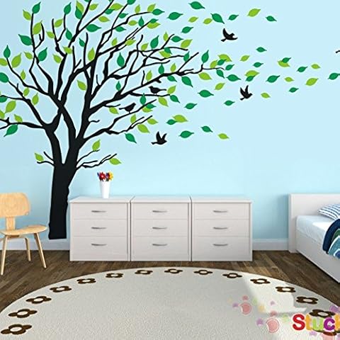 MAFENT Large Black and Green Tree Blowing in The Wind Tree Wall Decals Wall Stickers (Black) Cover