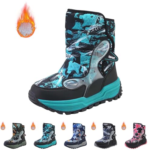 4‐14 Years Girls Boots Size 2 Big Kid Boys Cotton Shoes Slip 𝗥esistant Walking Boots Winter Warm 𝐖aterproof Snow Boots3
