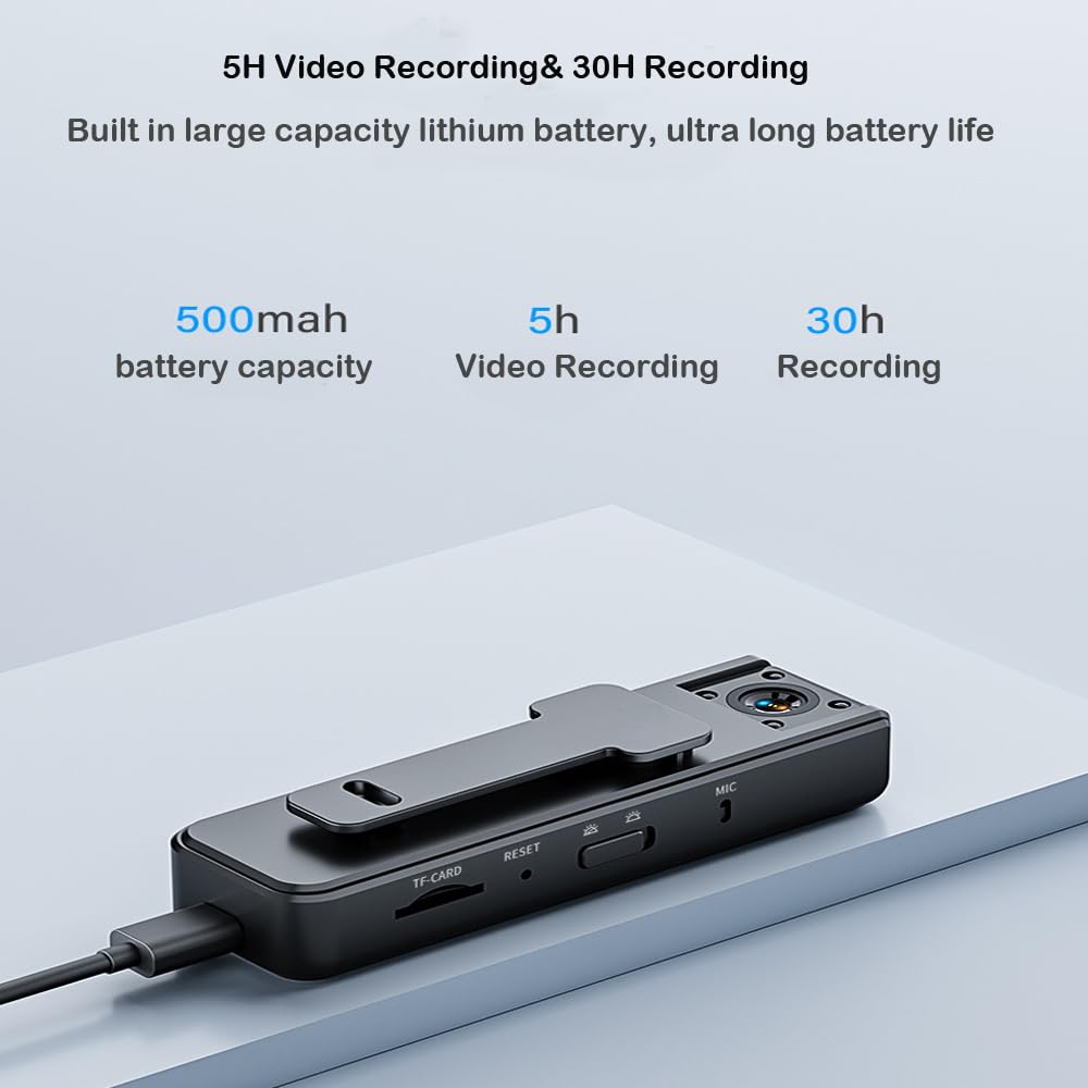 BSLVWG Mini telecamera per corpo 1080P con audio e video, videocamera portatile indossabile per escursioni, passeggiate, ciclismo, viaggi