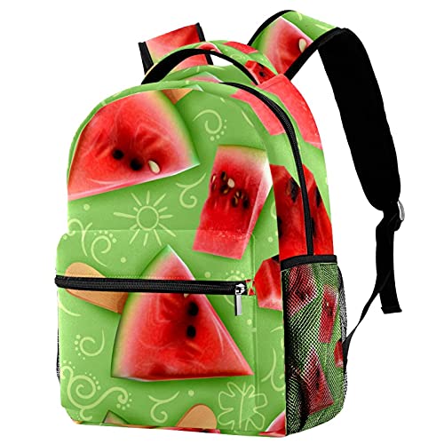 Sac à dos d'école grand volume motif flamant rose et pastèque