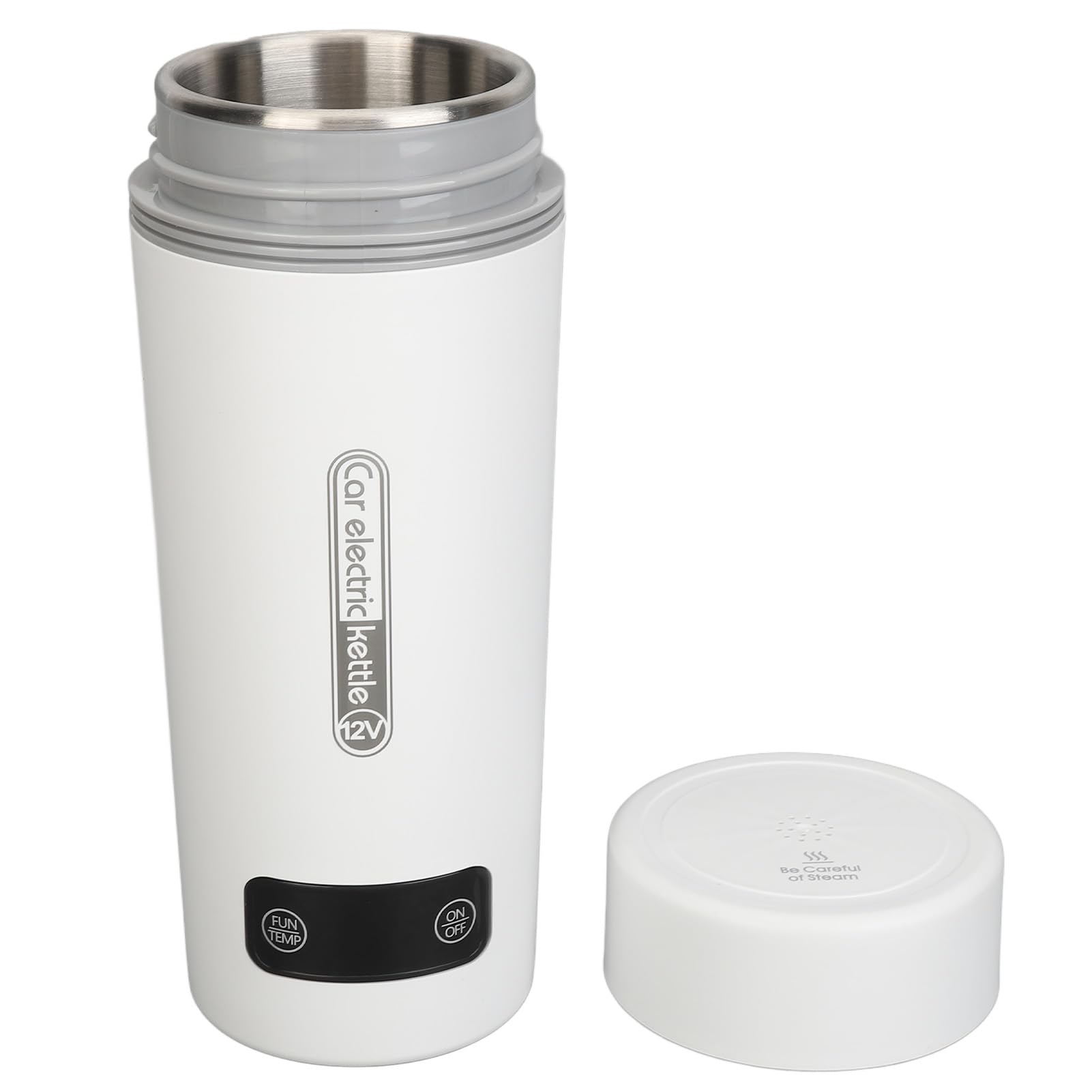 Taza Calefactora para Coche, Hervidor Eléctrico Portátil a Prueba de Fugas con 4 Ajustes de Temperatura para Coches Pequeños, Color Blanco, 350ml