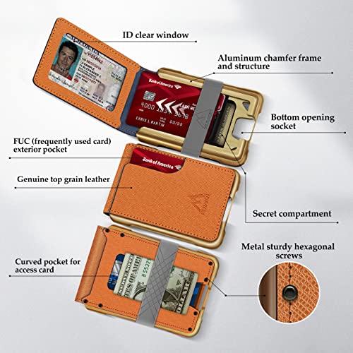 Muradin Mens Wallet Tactical Bifold Wallets For Men Metal Rfid Blocking Aluminum Money Cards Holder Gifts For Men (Saffiano Orange & Gold) #TOP1