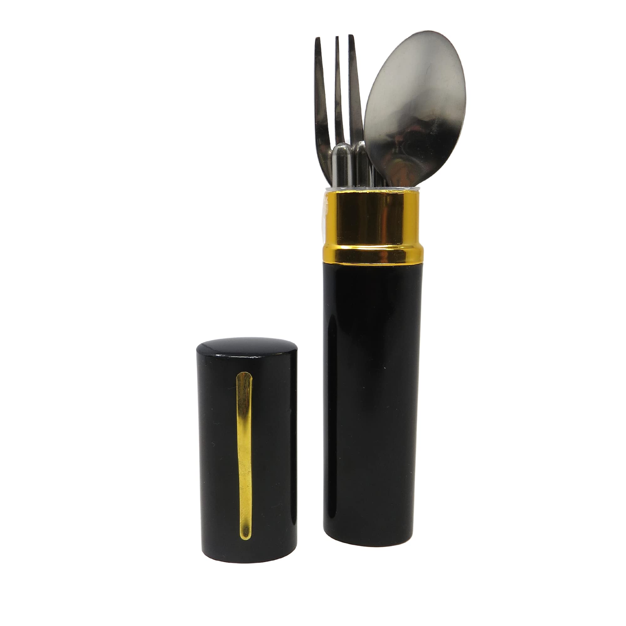 Needzo Portable Utensil Set with Stain Resistant Chopsticks, Fork, and Spoon, Travel Utensils for Purses and Backpacks, Black