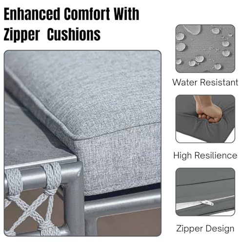 Image of DEVOKO Outdoor Rope 5 Seater L-Shape Sofa with Soft Washable Cushion & Glass Top Center Or Side Table for Garden, Pool, Patio, Backyard, Terrace (Grey)