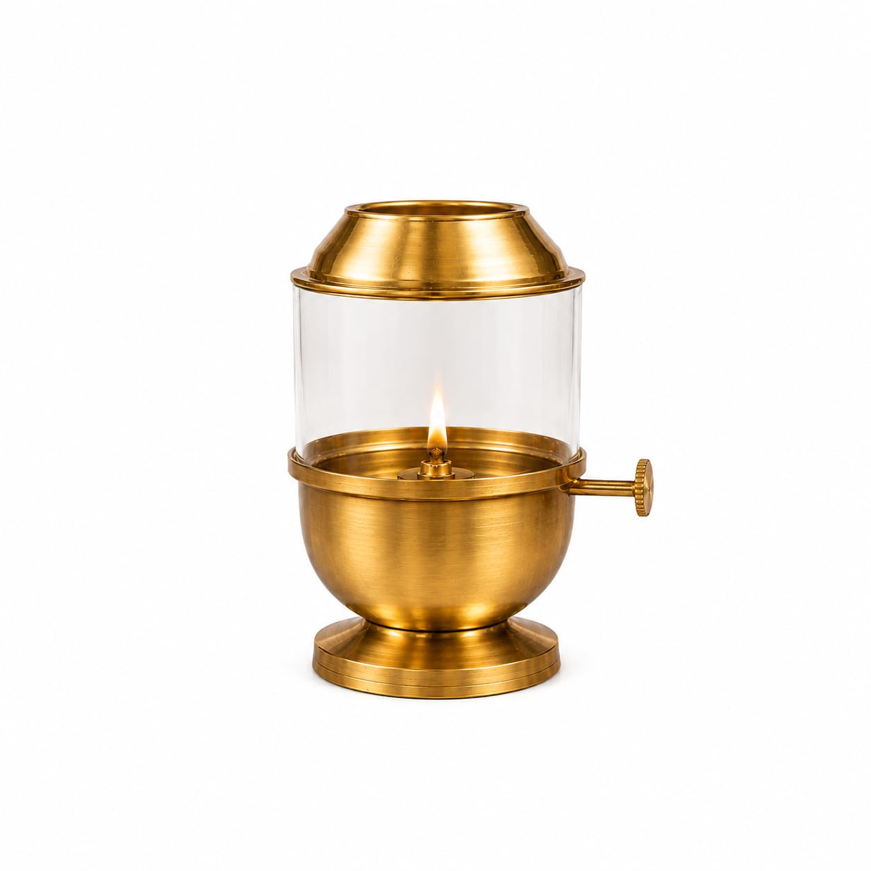 Pure Brass Akhand Jyot Diya with Adjustable Wick Knob | Lifting Screw Lever | Borosilicate Glass Cover | Wick Included, 450 ml Oil Capacity 96-Hour Burn Time Oil Lamp for Prayer and Meditation-image-34