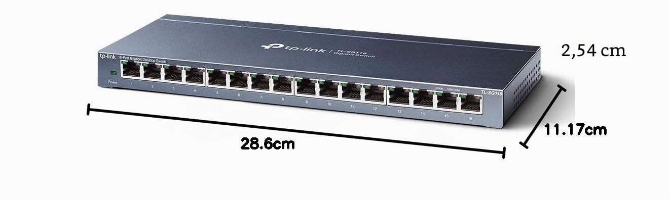 TP-LINK TL-SG116 commutateur réseau Non-géré L2 Gigabit Ethernet (10/100/1000) Noir - Commutateurs réseaux (Non-géré, L2, Gigabit Ethernet (10/100/1000), Full Duplex, Montage Mural)