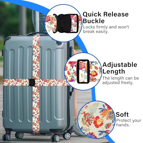 Image of Luggage Straps for Suitcases, Travel Adjustable Belt with Quick Release Buckle, Heavy Duty Nylon Bag Packing Strap, Unique Bright Identifiers Business Travel Accessories (2 Pack) - Rose Flowers