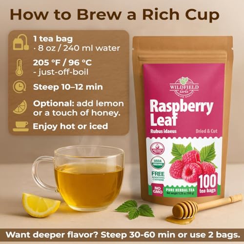 Image of 100 Bags Raspberry Leaf Tea Rasberry Leaf Herbs (Rubus Idaeus Folium) - 100 Count 1.5g Bags Rasberry Leave Tea Hojas De Frambuesa