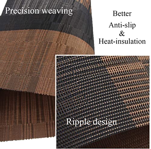 Image of Anugrah Dining Mats Table Mats PVC Placemats Heat-Resistant Placemat for Dining Tea Table Woven Vinyl Stain Resistant Table Mats Easy to Clean - 45x30 cm (Brown Black, 6)