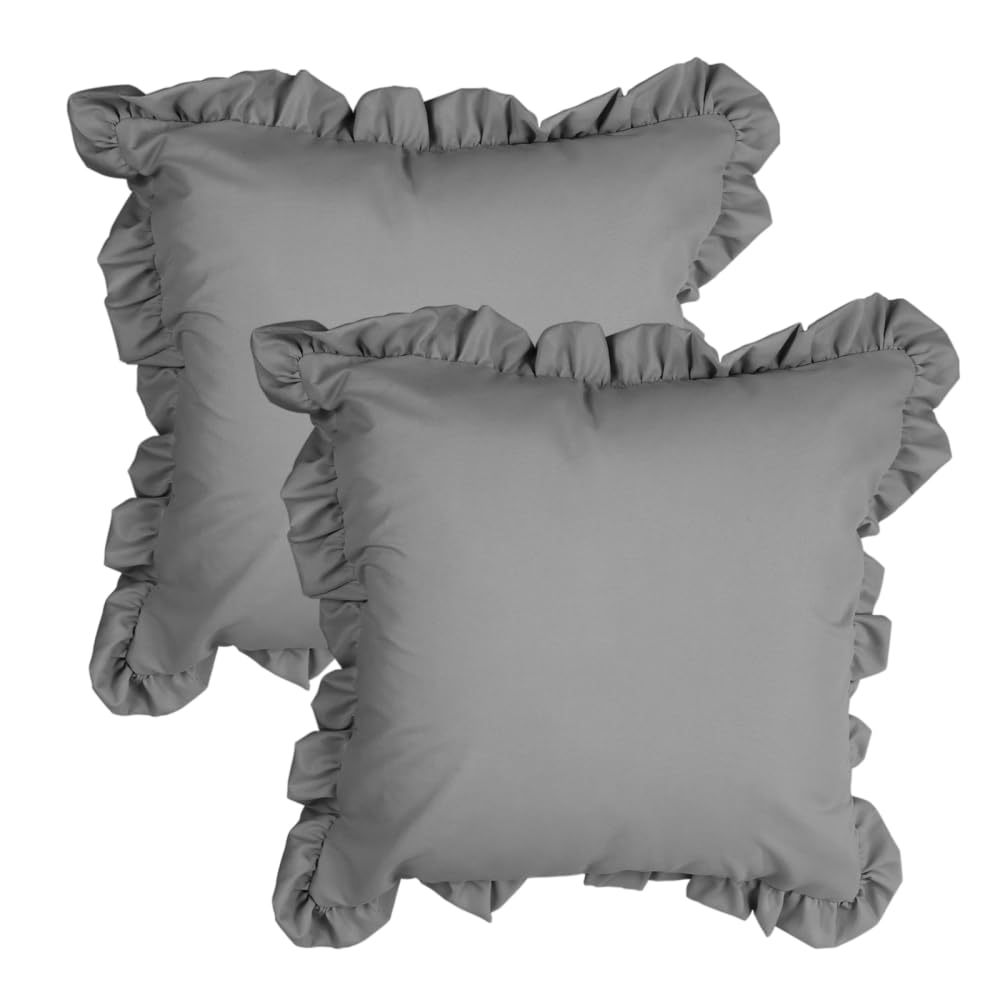 Mioyoow Gray Ruffle Pillow Cover, 2Pcs Flouncing Throw Pillow Covers 18X18'' Decorative Cushion Cover For Home Sofa Couch Decoration