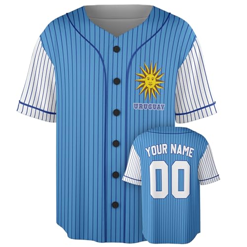 Camiseta personalizada de béisbol Uruguay - Camisetas deportivas de orgullo uruguayo con nombre y número, uniforme de softbol para hombres y mujeres miniatura 1