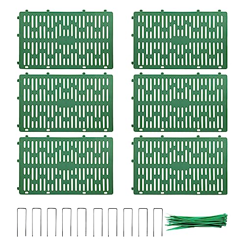 Lot de 6 protections contre les écorces de plantes et de tronc en plastique - Résistantes aux intempéries - Avec clous au sol et attaches de câble - Vert