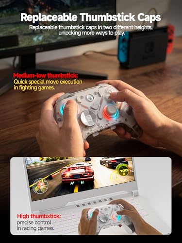 Image of Eelexa Wireless Tri-Mode TMR Controller for PC /Switch /Switch 2 /iOS /Android /Steam,Anti-Drift TMR Joysticks, 1000Hz Polling Rate, Hall Effect Triggers, RGB Lighting and Charging Dock