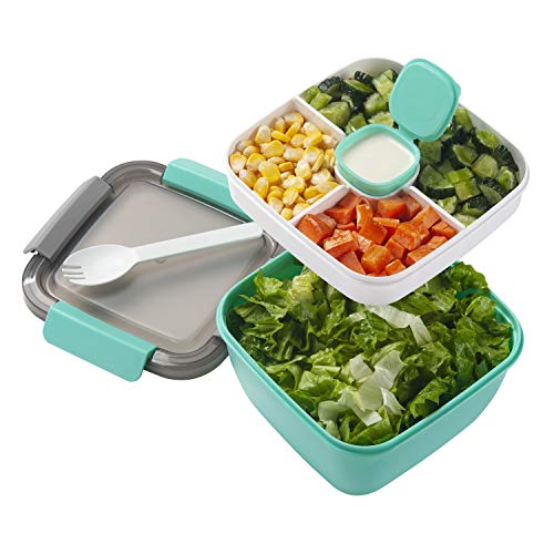 Freshmage Salad Lunch Container To Go, 42-oz Salad Bowls with 3 Compartments, Salad