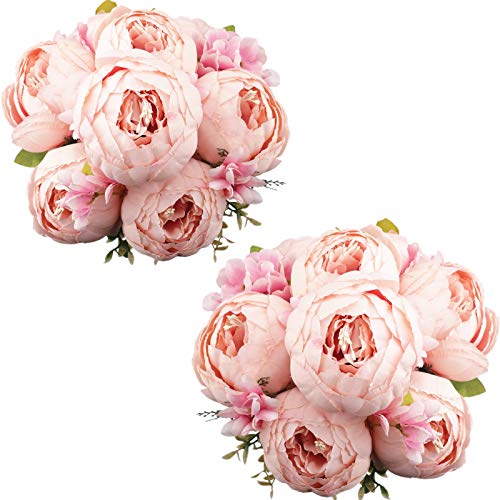 Rui Fiori Lot de 2 pivoines artificielles, Bouquets de Fleurs Vintage de Pivoine en Soie réaliste pour la décoration de fête de Bureau de Mariage à la Maison, Arrangements Floraux, centres de Table Cover