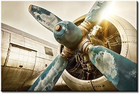 Vintage Airplane Wall Art Retro Aviation Plane Propeller Poster Wall Decor 32x48", Military Aircraft Fighter Canvas Picture Decor Large Painting Artwork for Living Room Bedroom Office Home Decoration