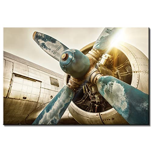 Image of Airplane Propeller Canvas Wall Art for Boys Room Decor, Vintage Aircraft Poster Picture 12x16 inch Retro Aviation Military Fighter Engine Jets Painting Framed Artwork for Bedroom Office Home Decoration