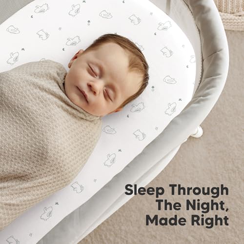 Image of 2-Pack Organic Bassinet Sheets for Girls, Boys - 100% Cotton Bassinet Mattress Sheets Compatible with Halo Bassinest Swivel Sleeper, Graco, Baby Delight, Chicco,Unisex Fitted Bassinet Sheets(Bunnies)