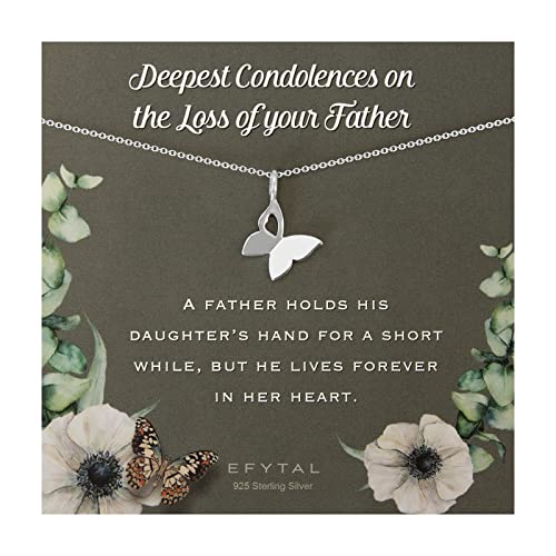 EFYTAL Condolence Gifts, 925 Sterling Silver Butterfly Necklace for Bereavement, Memorial Gifts, Loss of Father Gift, Loss of Husband Sympathy Gift