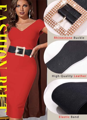 Tgirls Crystal Wide Belt Rhinestone Elastic Belts for Women Sparkly Stretchy Waistband for Dresses4