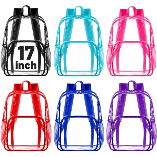 Image of Amylove 6 Pcs Clear Backpack bulk for Stadium Events Heavy Duty PVC Transparent Bookbag for College Workplace Security (17 Inches,6 Colors)