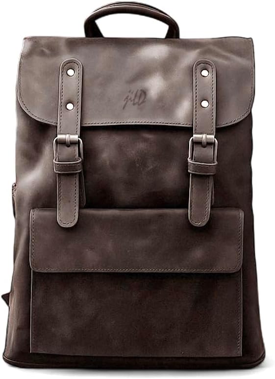 Jild Genuine Leather Backpack for Men Casual Carryon Vintage 16 Inch Laptop Bag Camping Travel Hiking Backpack Leather Rucksack (Midnight Brown)