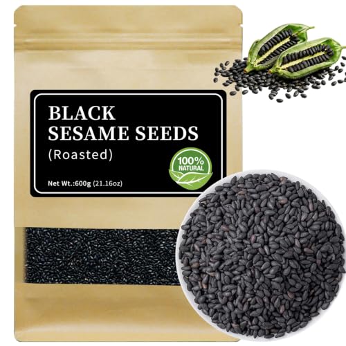 Wanhua Hall Roasted Black Sesame Seeds Natural No additives Black Seeds 21.2 oz/600gGluten-Free, Kosher, Vegan，No Washing Needed Ideal for Cooking &amp; Baking 黑芝麻 黑芝麻籽