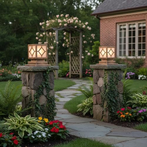 Image of Outdoor Gate Light for Main Entrance, Modern Pillar Lamp for Balcony & Pathway, Home Decorative Light ((GL17 Antique, Pack of 2)