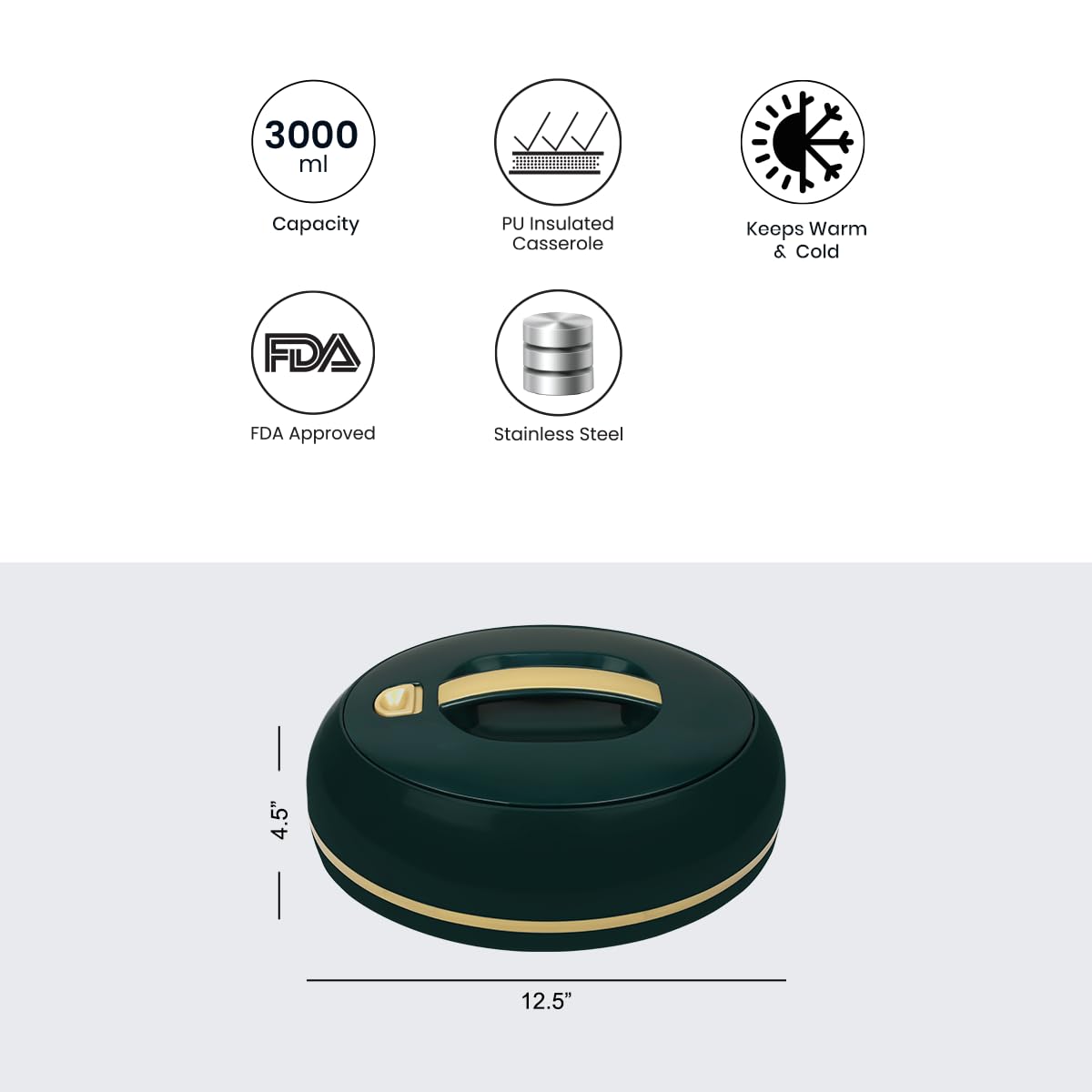 Elegante casseruola ovale isolata, coperchio aperto con una sola mano, 0,9 l, di lusso, scaldavivande, ciotola termica per buffet/feste, contenitore per alimenti caldi in acciaio inox, pino scuro