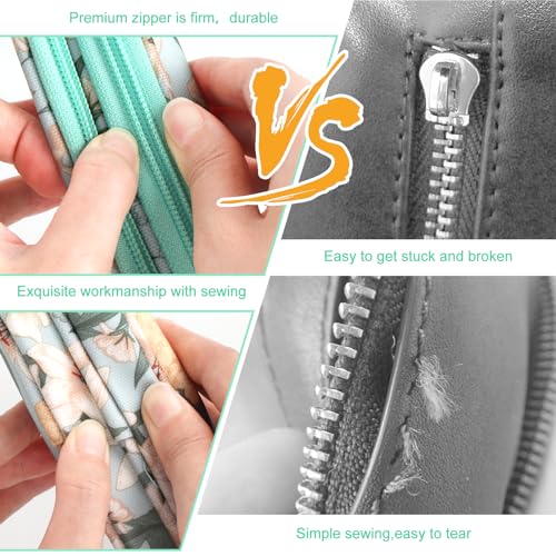 Image of Katech Crochet Hook Case - Empty Zipper Bags Organizer with Web Pocket and Holder Slots for Carrying Various Accessories (Light Blue)