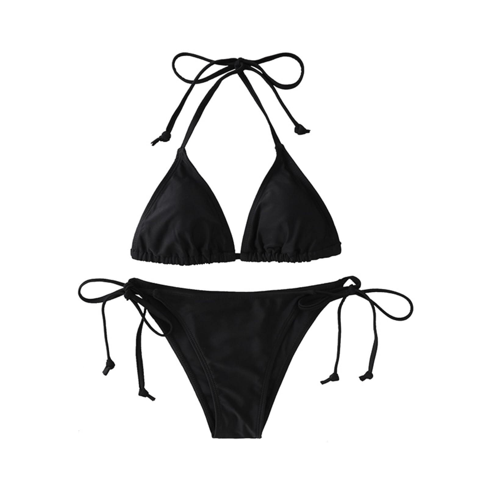 Bikini Donna Donne String Set Triangolo Due Pezzi Costume da Bagno per La Spiaggia-Black-s