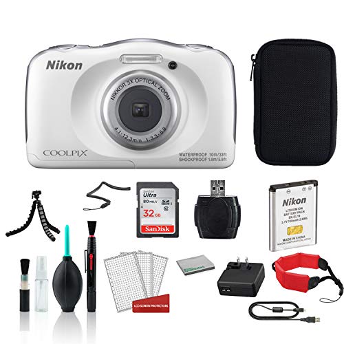 Nikon COOLPIX W100 Waterproof Rugged Digital Camera White - Bundle with Carrying Case