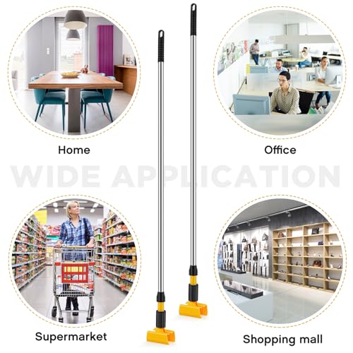 Image of Thyle 3 Pack Stainless Steel Commercial Mop Handle for Floor Cleaning, Mop Stick Replacement with Grip Clamp, Heavy Duty Replacement Pole for Home Garage Office