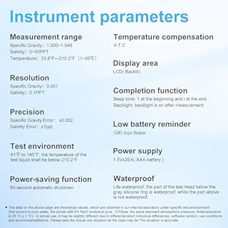 Digital Salinity Meter 3-in-1 Saltwater Tester – Specific Gravity, Salinity & Temperature Pen Hydrometer, High Accuracy Water Quality Tester for Aquarium, Marine, Pool, Hydroponics, Aquaculture