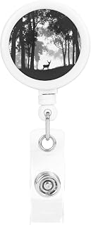 Badge Reel Retractable Badge Holder with Alligator Clip Silhouette of Woods and Deer Badges Reel Nurse ID Card Holder Heavy Duty Name Tag Holders Cute Badges Clip for Office Worker Doctor