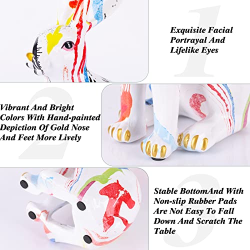 Easter Bunny Statue Creative Graffiti Rabbit Statue Resin Rabbit Figurines Modern Art Animal Collectible Figurines Zodiac Lucky Rabbit Sculpture For Home Office Shelf Desktop Decor Or Easter Gift #TOP2