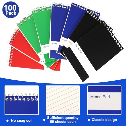 Carnet de poche ligné contre l'oubli : lot de 100 blocs-notes à spirale - 4