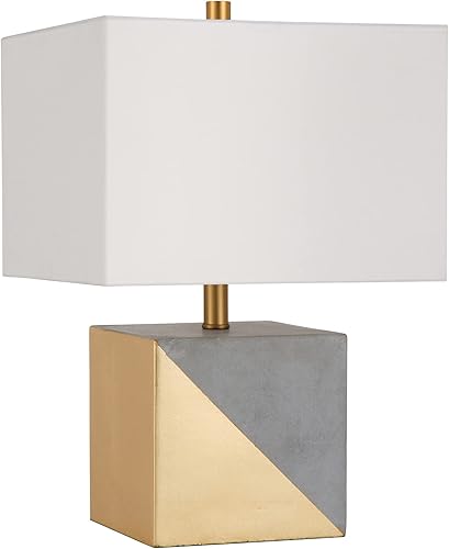 Miniatura 3 de Henn&Hart Lámpara de mesa de hormigón bañado en oro de 18.5 pulgadas de alto con pantalla de tela en oro y hormigón/blanco, para el hogar, sala de