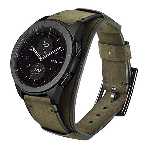 Bracelet montre connectée Samsung Galaxy Watch 3 45mm en cuir véritable vert 22mm