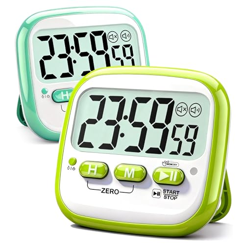Antonki 2 Stück Timer für Kinder, Digitaler Küchentimer zum Kochen, Eieruhr Digitaler, Magnetisch Stoppuhr Timer für Klassenzimmer, Übung, Badezimmer, Backofen, Backen, Tabelle-Inklusive Batterie