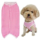 Dog’s Recovery Suit Post Surgery Shirt for Puppy, Wound Protective Clothes for Little Animals(Pink White Plaid-xs)
