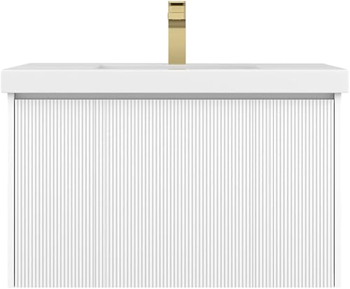 Positano - Tocador de baño flotante de madera con fregadero acrílico (30 pulgadas con fregadero acrílico, blanco mate)