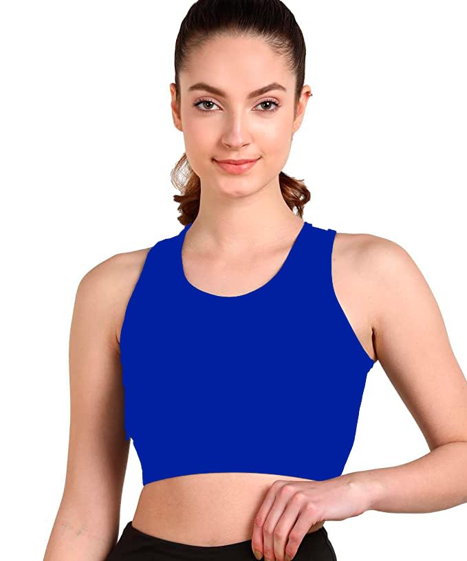 Seamless Non-Padded Slip On Sports Bra Low Impact Workout Swimming wear Crop top Activewear Sports Bra (S, Blue)-image-29