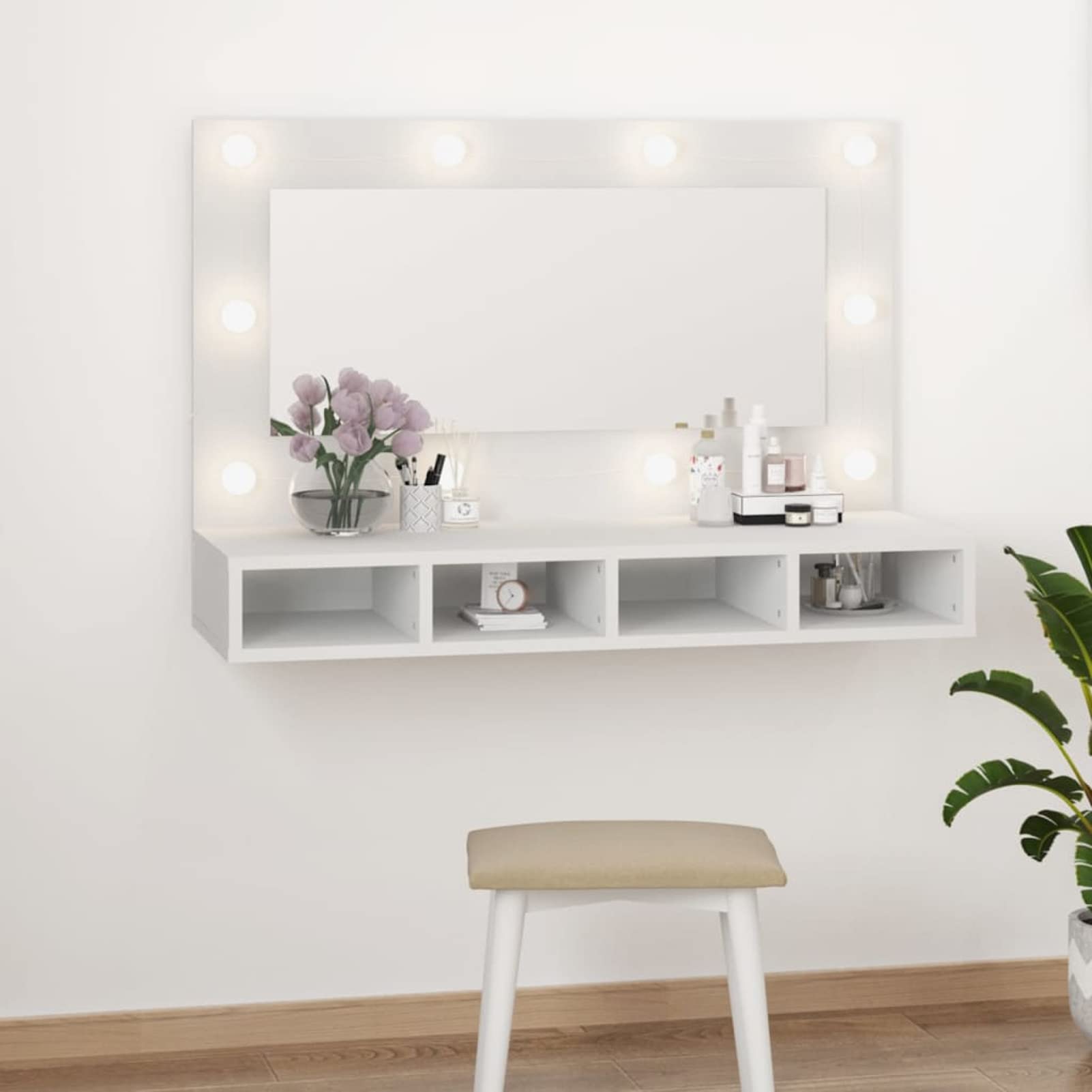 Mobile a Specchio con LED Bianco 90x31,5x62 cm,Armadietto bagno con luce Specchio contenitore con Illuminazione LED
